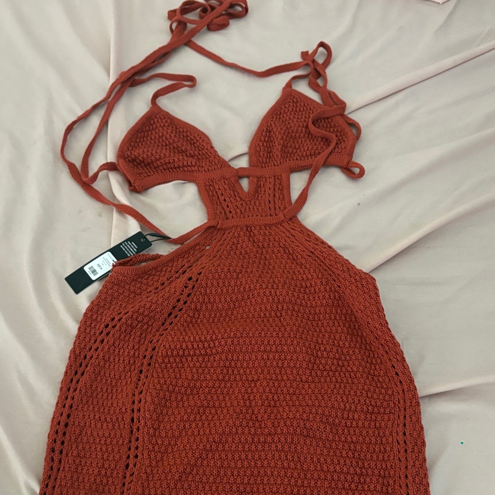 Fashion Nova Rust Crochet Maxi Dress